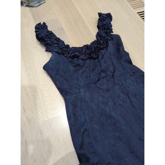 Maggy London Hot To Trot Navy Blue Ruffle Dress Size 8 90s Knee Length - Picture 10 of 10